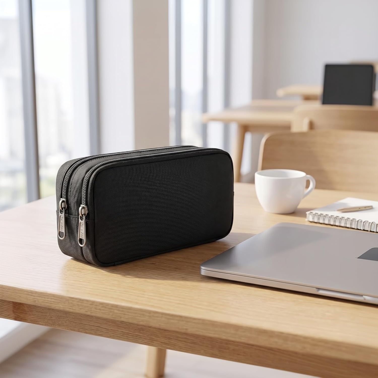 Della Gao Large Pencil Case. Big Capacity Pencil Pouch with 2 Compartments. Office Pencil Bag with Zipper. Big Pen Case for Adults (01-Black) - Image 6