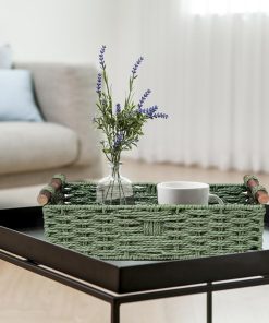 Alternative view of Round Paper Rope Storage Basket Wicker Baskets for Organizing with Handle Decorative Storage Bins for Countertop Toilet Paper Basket for Toilet Tank Top Small Baskets . Green
