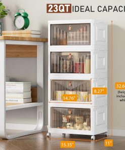 Alternative view of 4 Tier Storage Bins with Lids. 23QT Stackable Closet Organizers and Storage with Wheels. Collapsible Storage Boxes. Foldable Plastic Storage Containers for Home.Office. Dorm Room-White