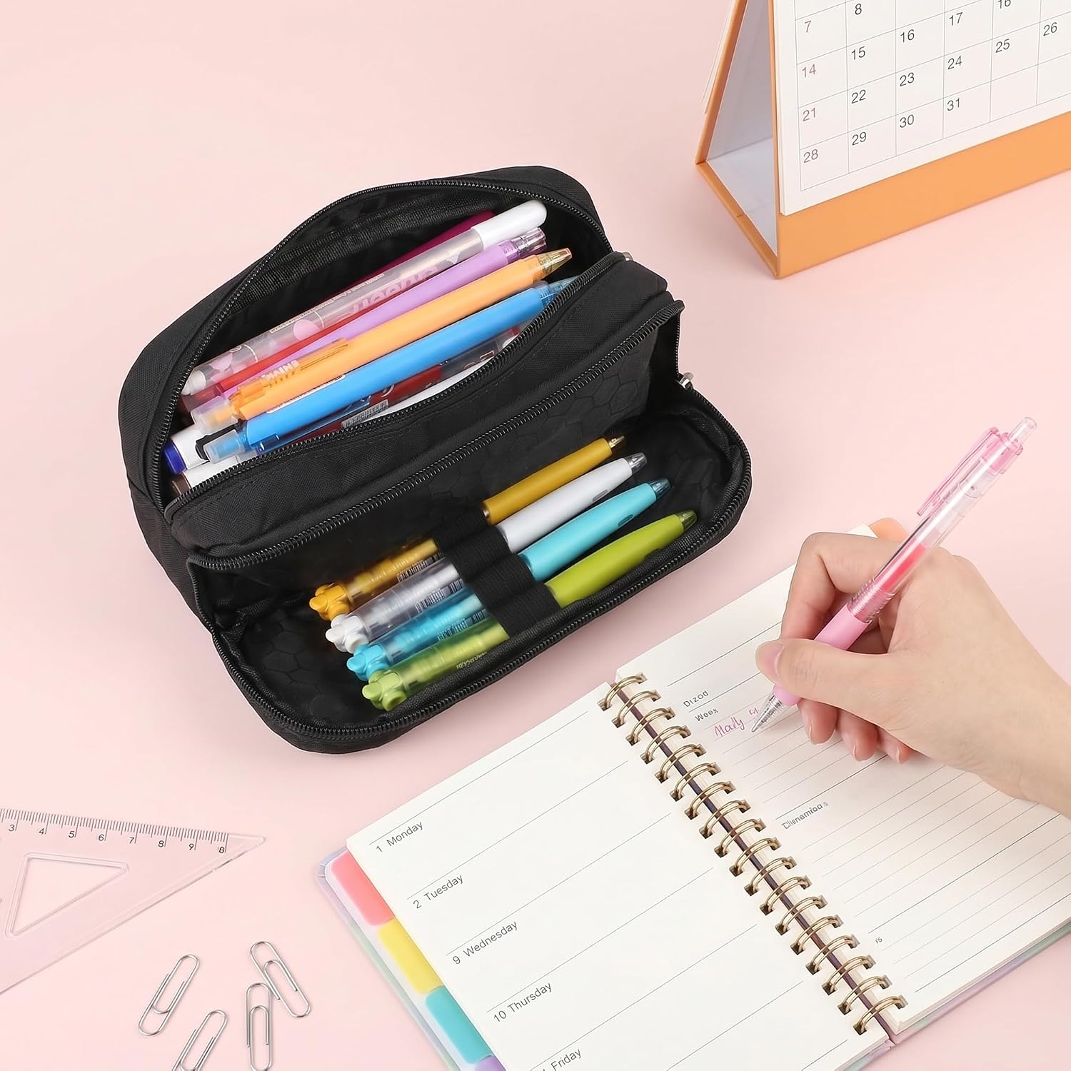 Della Gao Large Pencil Case. Big Capacity Pencil Pouch with 2 Compartments. Office Pencil Bag with Zipper. Big Pen Case for Adults (01-Black) - Image 3