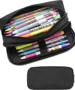 Della Gao Large Pencil Case. Big Capacity Pencil Pouch with 2 Compartments. Office Pencil Bag with Zipper. Big Pen Case for Adults (01-Black)