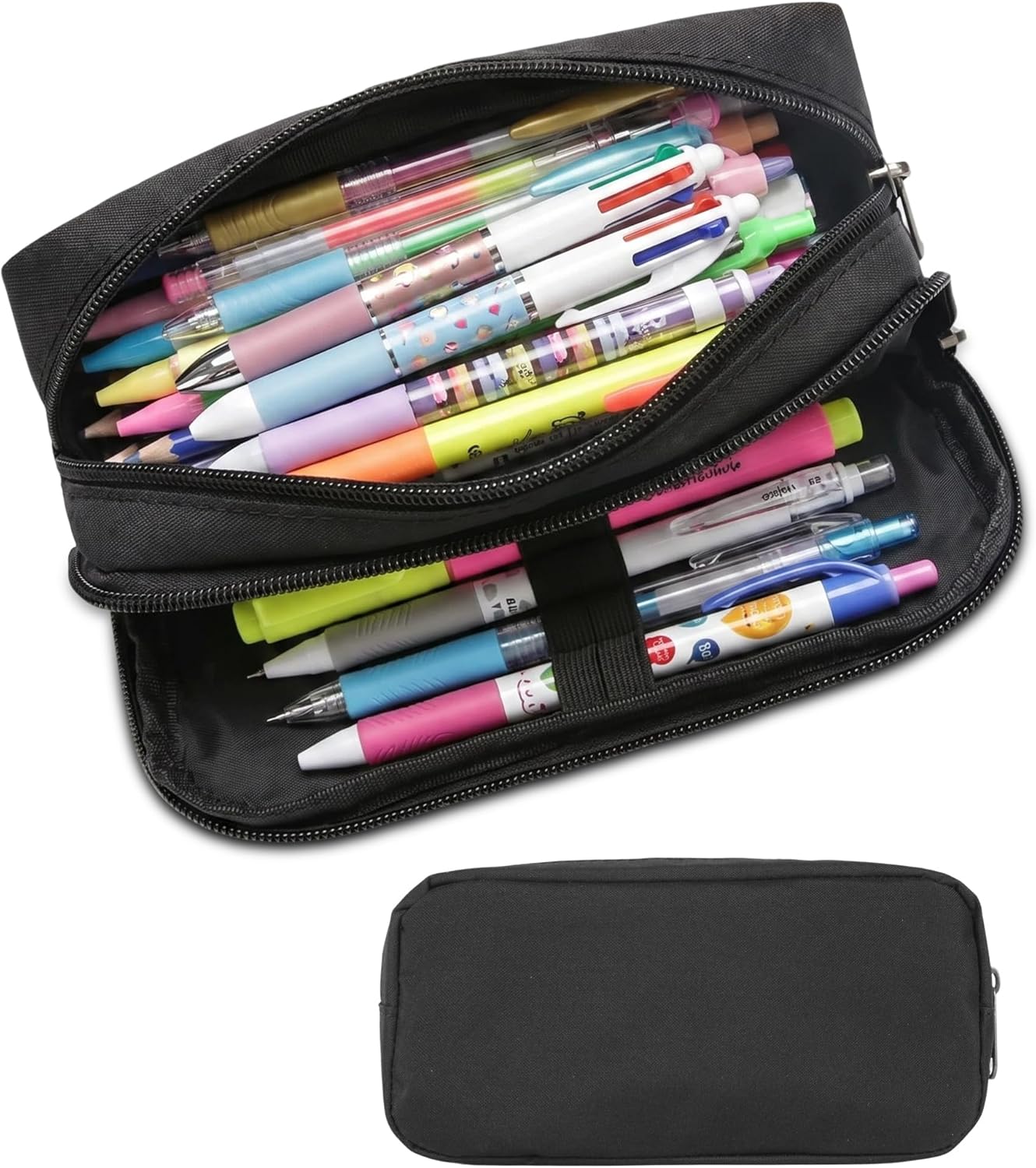 Della Gao Large Pencil Case. Big Capacity Pencil Pouch with 2 Compartments. Office Pencil Bag with Zipper. Big Pen Case for Adults (01-Black)