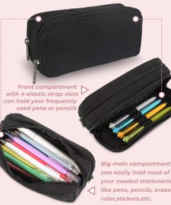 Alternative view of Della Gao Large Pencil Case. Big Capacity Pencil Pouch with 2 Compartments. Office Pencil Bag with Zipper. Big Pen Case for Adults (01-Black)
